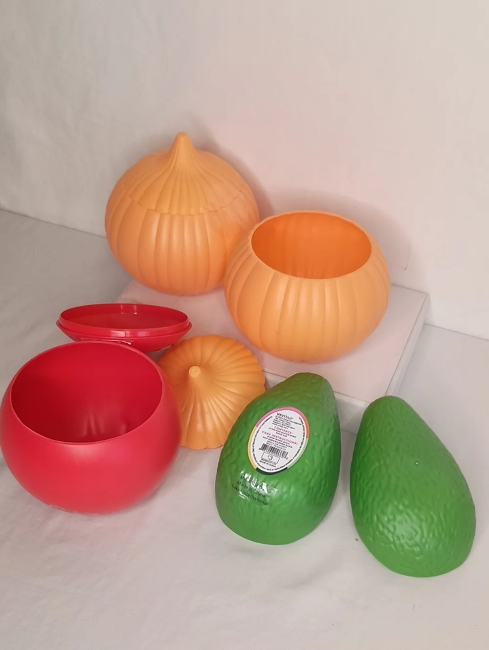 Bundle of 4 Fruit & Vegetable Shaped Storage Containers –Onion, Tomato & Avocado